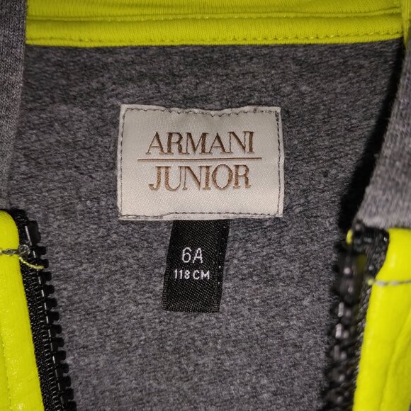 Armani gray zip pullover with lime green hood and side zippers - Picture 7 of 7